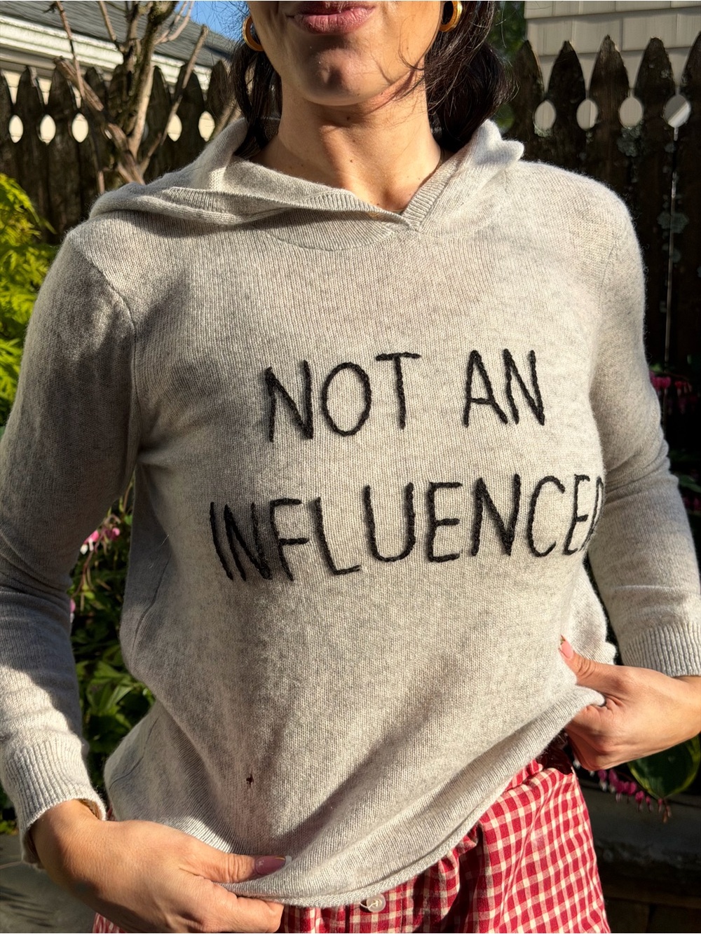 Cashmere NOT AN INFLUENCER Hooded Sweater - grey